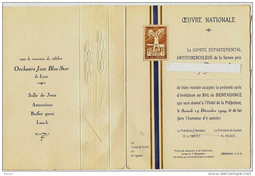 641 - Savoie - CHAMBERY - CARTE D´ INVITATION Au GRAND BAL De BIENFAISANCE-  ART DECO -  LE 14 Décembre 1929 -  RARE - Autres & Non Classés