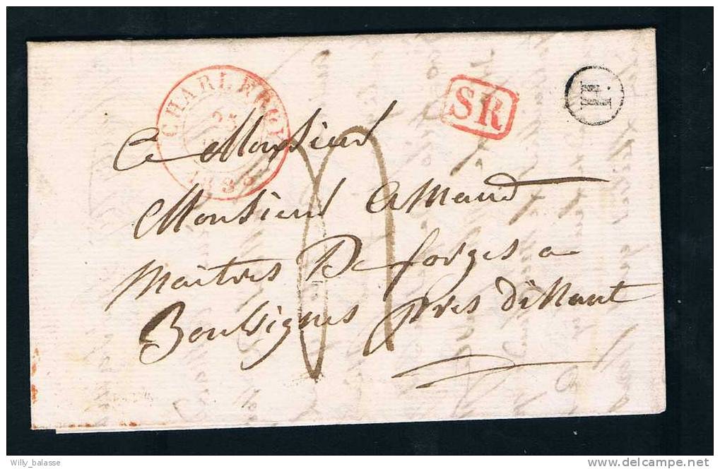 Belgique Précurseur 1838 Lettre Càd CHARLEROY + SR + Boîte H De Montignies S/S. - 1830-1849 (Belgica Independiente)