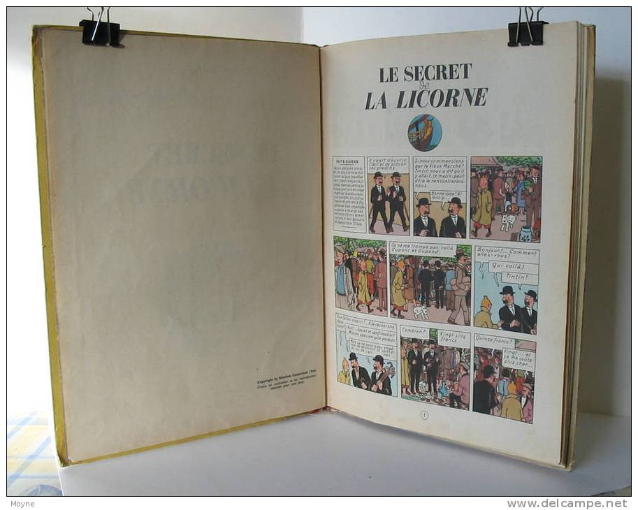 TINTIN - LE SECRET DE LA LICORNE -  1949  -Pages De Garde Bleu Foncé  -  4 éme Plat  B 3 - Hergé