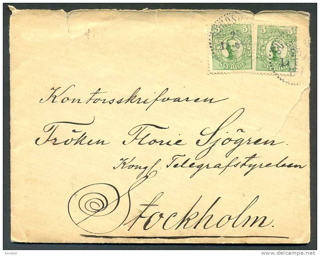 Sweden Suède Sverige 1917 King Gustavo I 2 X 5 öre Registered To Stockholm - Lettres & Documents