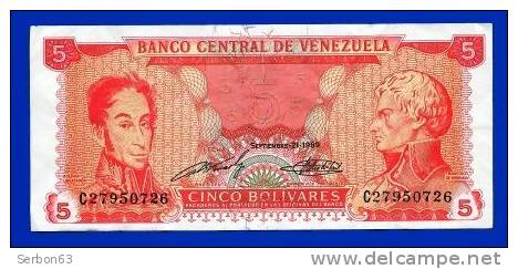 MONNAIE BILLET USAGE VENEZUELA AMERIQUE DU SUD 5 BOLIVARES C27950726  ANNEE 21 SEPTEMBRE 1989 BANCO CENTRAL DE VENEZUELA - Venezuela