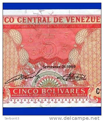 MONNAIE BILLET USAGE VENEZUELA AMERIQUE DU SUD 5 BOLIVARES C27950726  ANNEE 21 SEPTEMBRE 1989 BANCO CENTRAL DE VENEZUELA - Venezuela