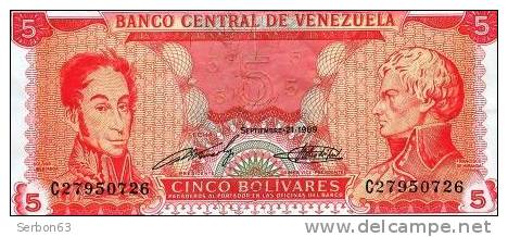 MONNAIE BILLET USAGE VENEZUELA AMERIQUE DU SUD 5 BOLIVARES C27950726  ANNEE 21 SEPTEMBRE 1989 BANCO CENTRAL DE VENEZUELA - Venezuela