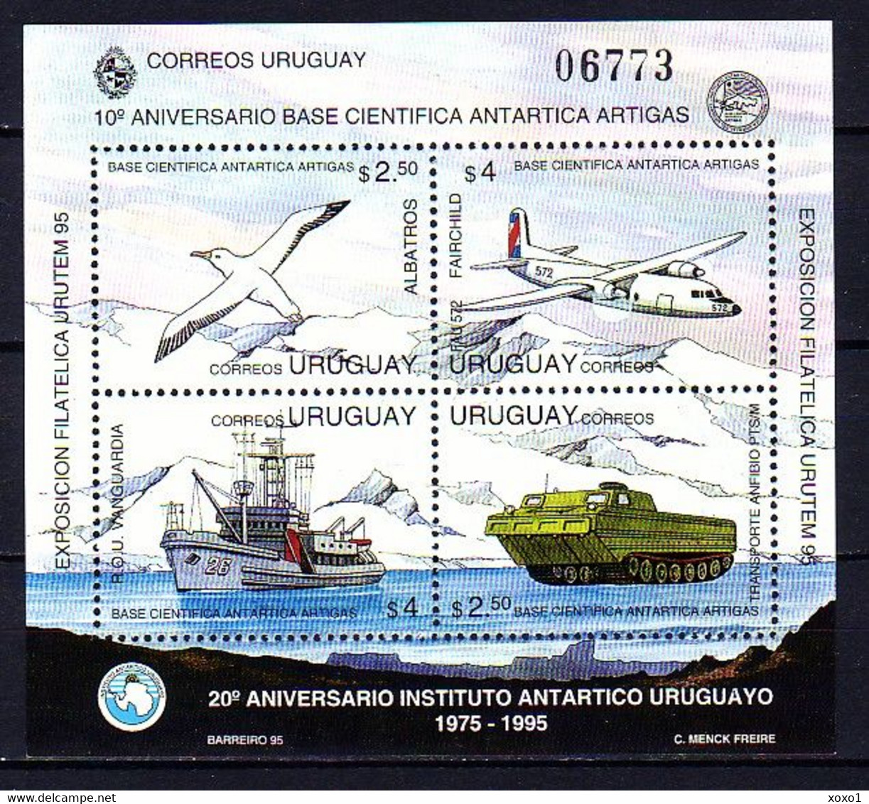 Uruguay 1995 MiNr. 2121 - 2124 (Block 69) Antarctica Birds Black-browed Albatross Transport 1bl MNH** 9,50 € - Expéditions Antarctiques