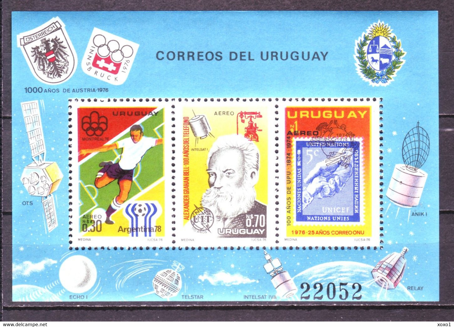 Uruguay 1976 MiNr. 1406 - 1408 (Block 29) Sport Olympic Games Space Soccer Stamps On Stamps UIT UPU 1 S\sh MNH** 55,00 € - Ete 1976: Montréal