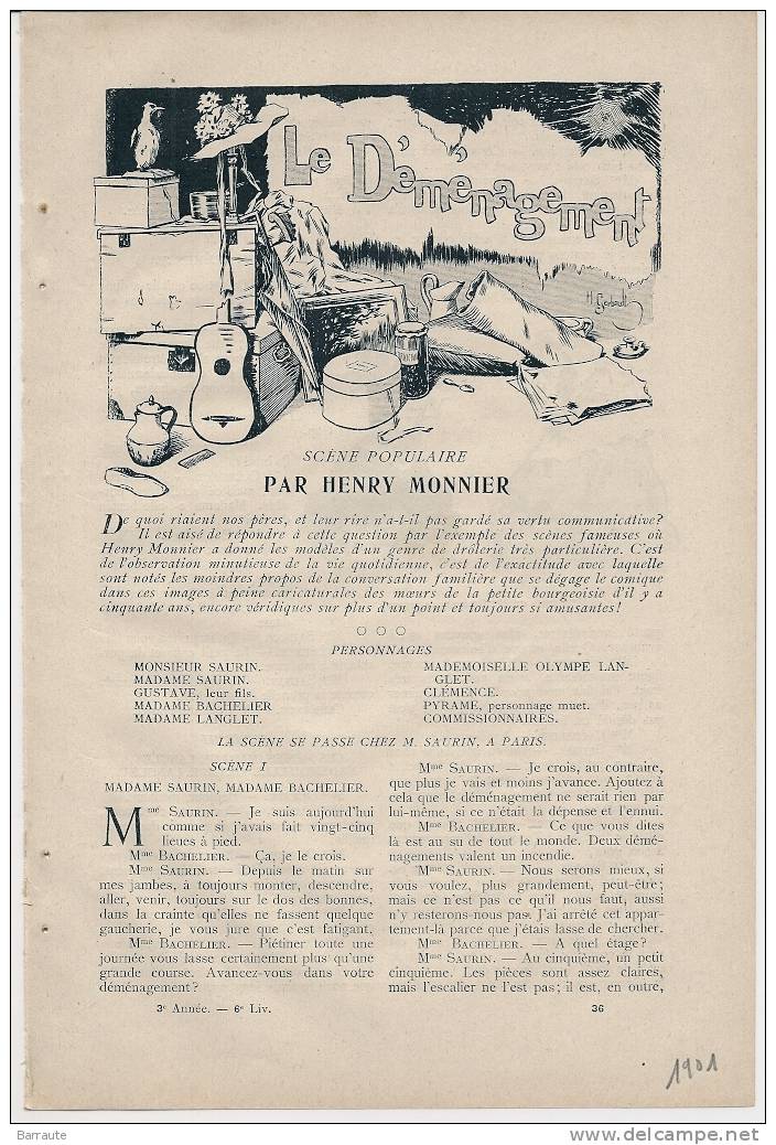 Feuillet De 1901 Theatre Comédie De Moeurs" LE DEMENAGEMENT Par Henry MONNIER" - Auteurs Français