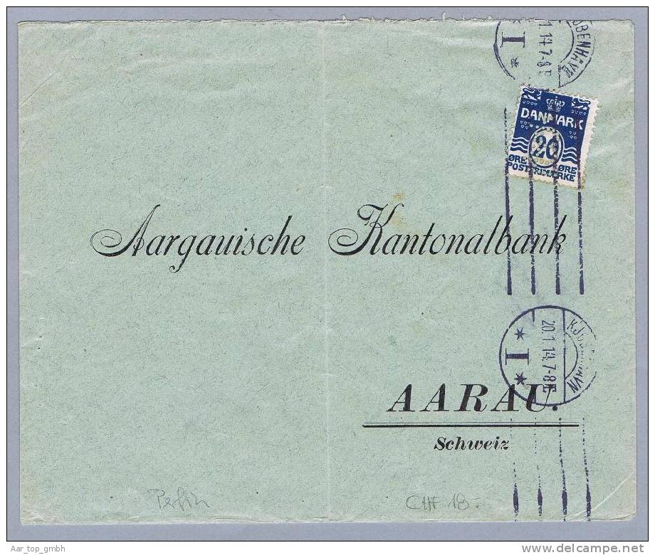 Dänemark 1914-01-20 Perfin LB Landesbank Nach Aarau Schweiz AKB - Lettres & Documents