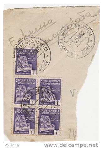 A0973 - 5 X 1 £ Monumenti Distrutti Su Ampio Frammento Di Raccom. Espressa  VG S.Giorgio Della Richinvelda 17-02-1945 - Storia Postale