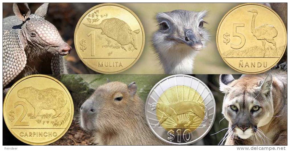 ® URUGUAY: Nuevas Monedas $1+$2+$5 + $10 (2011) Animales - Uruguay