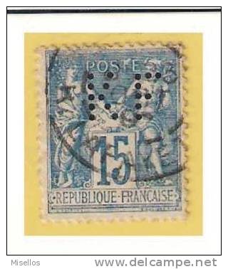 Nº 101  15 C. Azul De 1884-90 Perforado KF , Kries Freres KF.112   - - Telegramas Y Teléfonos