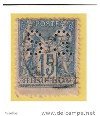 Nº 101  15 C. Azul De 1884-90 Perforado S G Societe Generale SG 102 - Télégraphes Et Téléphones