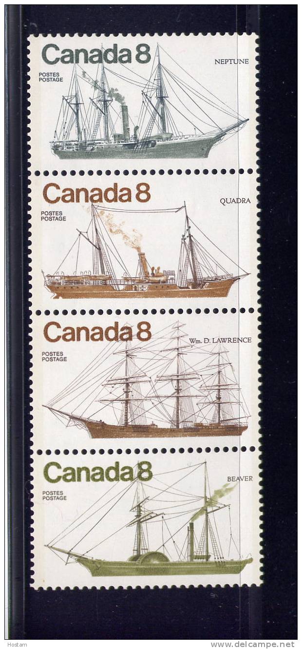 CANADA MINT, 1975, # 673a, COASTAL VESSELS Bateaux Cotiers  VERT. SE TENANT STRIP OF 4 M NH - Blocs-feuillets