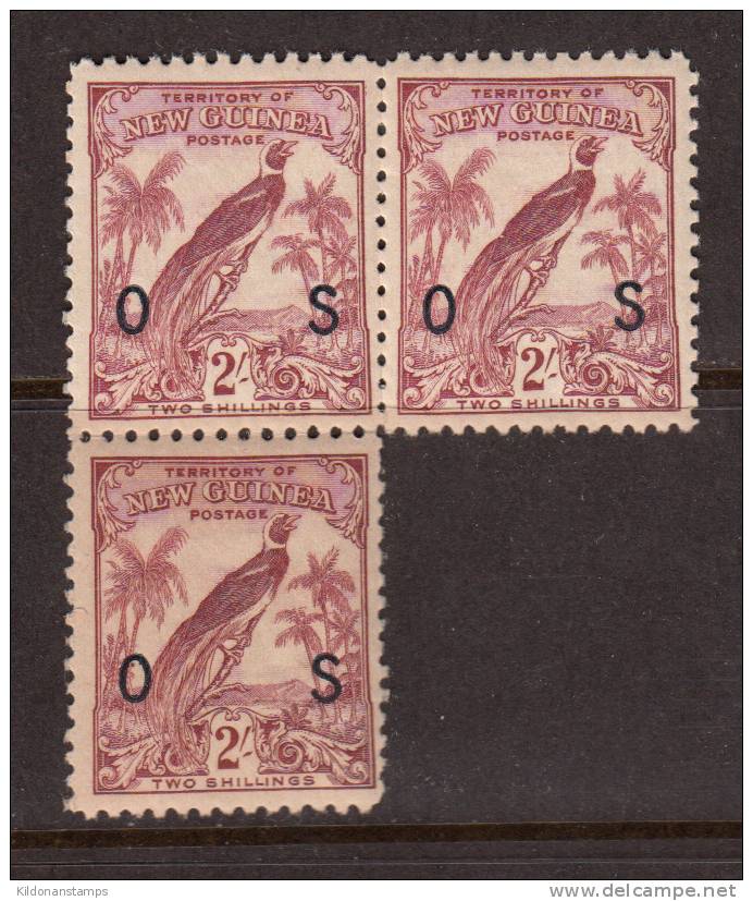 New Guinea 1932-34 Official 2sh Red Brwn, Mint No Hinge, Block Of 3 Sc # O34 - Papouasie-Nouvelle-Guinée