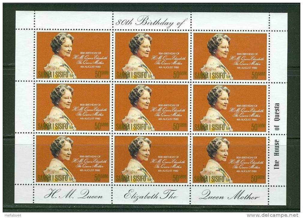 Samoa    Queen Mother  Set (Sheet Of 9)  SC# 532 MNH** - Samoa