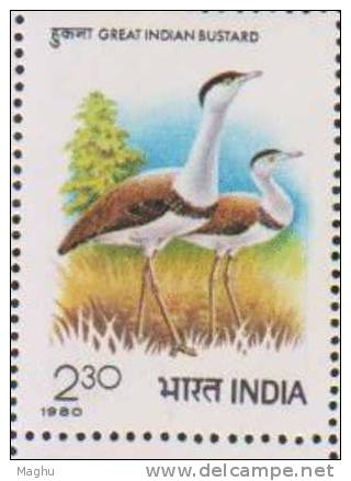 India 1980 MNH, Block Of 4, Great Indian Bustards, Bird, Bustard, - Blocks & Kleinbögen