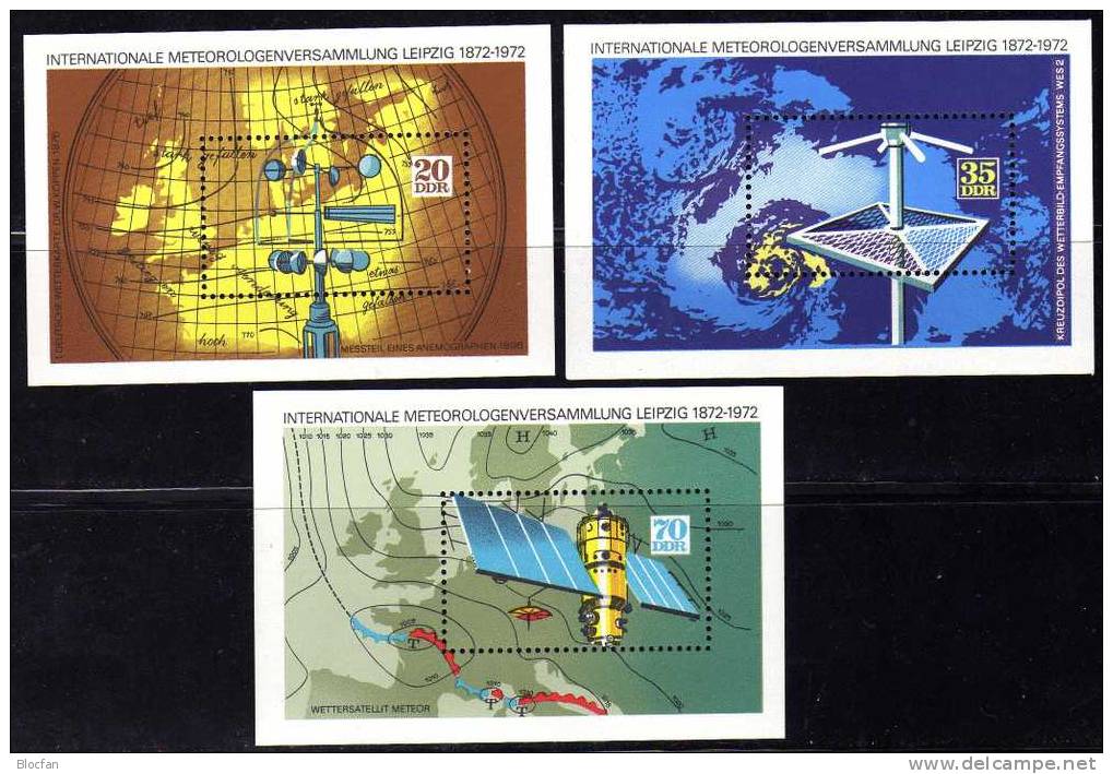 Meteorologie-Forschung 1972 DDR Block 34 Bis 36 ** 3€ Wetterkarte Wolkenbild Wetter-Satellit Bloc Sheet From Germany - Kilowaar (max. 999 Zegels)