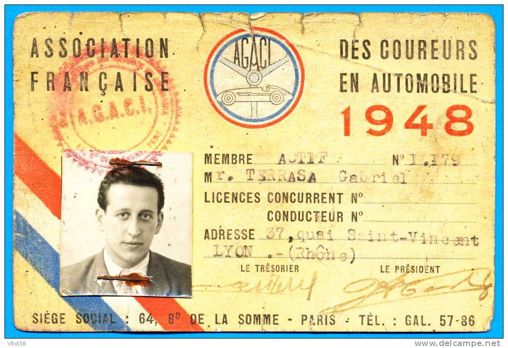 ASSOCIATION FRANCAISE DES COUREURS EN AUTOMOBILE 1948 AGACI SIEGE SOCIAL 64 BOULEVARD DE LA SOMME PARIS - Automobile - F1