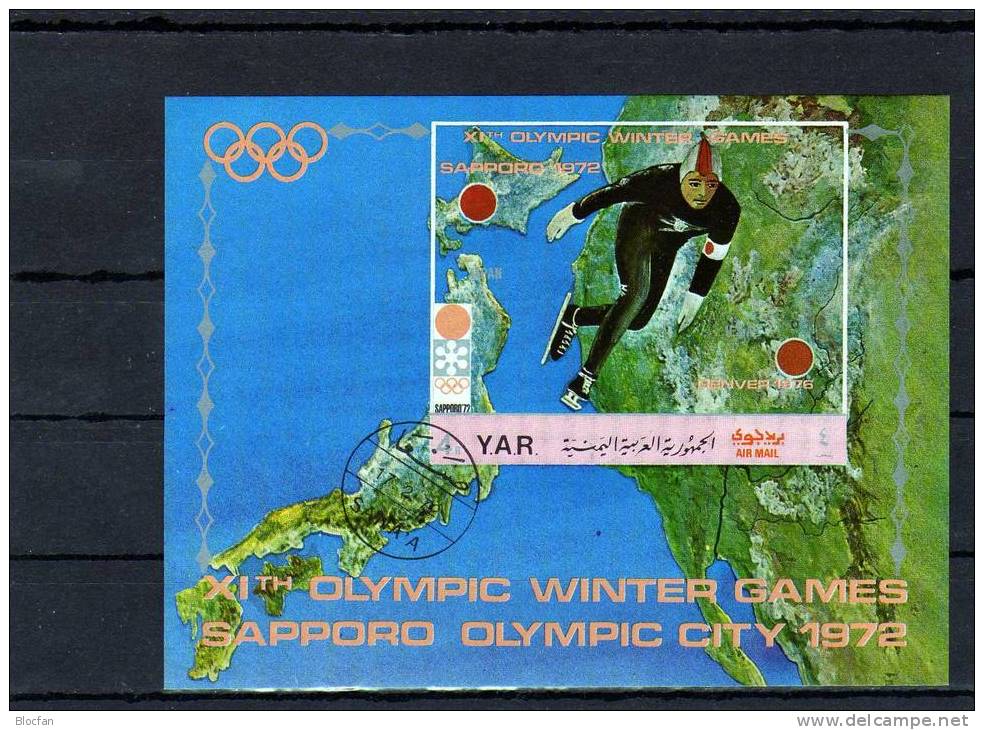 Winter Olympiade Sapporo 1972 Landkarte Japan Yemen Block 147 Plus 148 O 15€ Sport Olympic Bloc Sheet From Arabia - Yemen