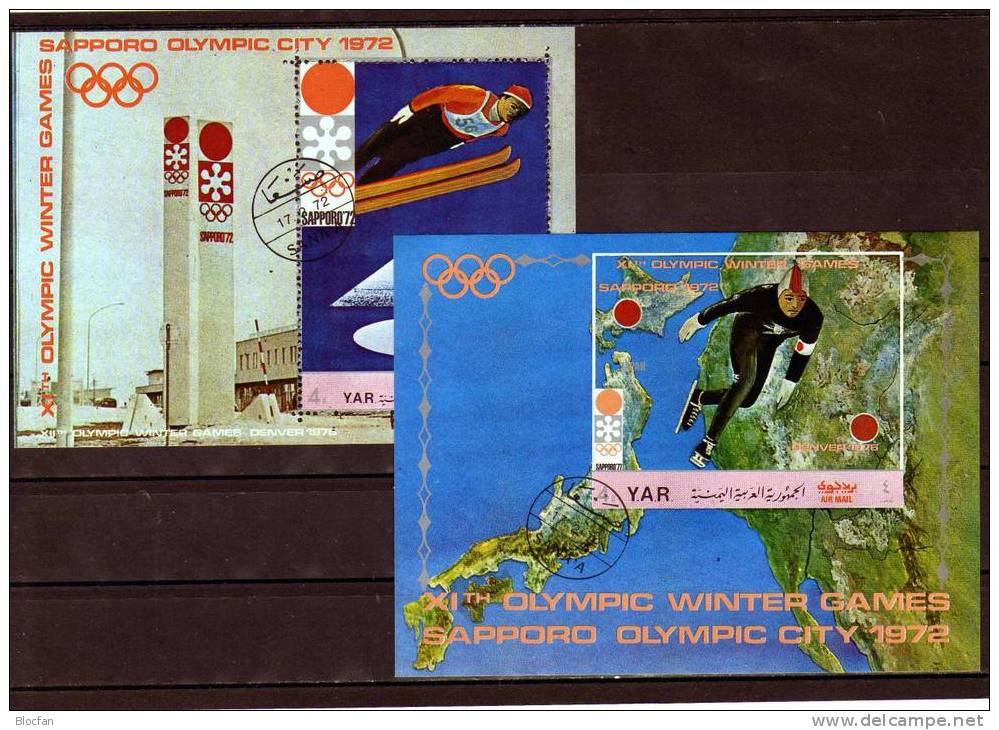 Winter Olympiade Sapporo 1972 Landkarte Japan Yemen Block 147 Plus 148 O 15€ Sport Olympic Bloc Sheet From Arabia - Yemen