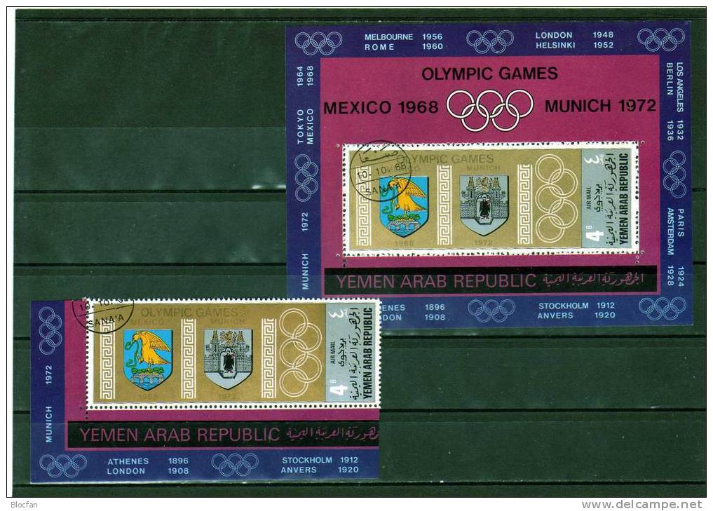 Sommer-Olympiade München 1972 Wappen Yemen 838 Plus Block 85 O 12€ Olympic Mexico And Muinch Bloc Sheet From Arabia - Yémen