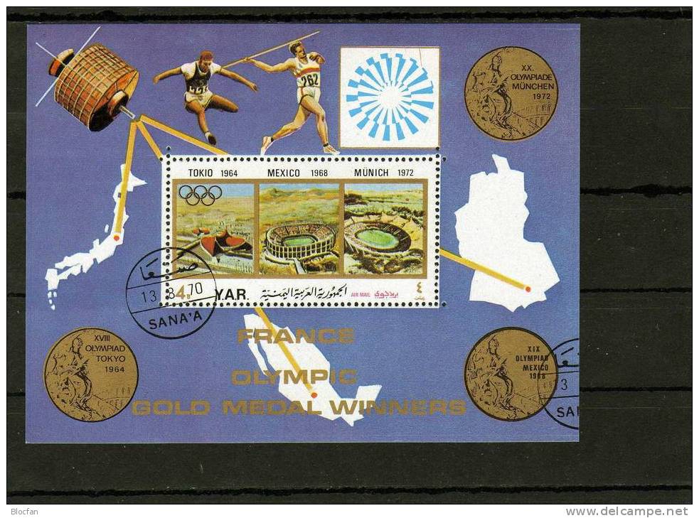 Olympia Sieger Frankreichs 1972 Stadion Yemen Block 181 Plus 182 O 15€ Olympic Medalic Bloc Sheet From Arabia - Yémen