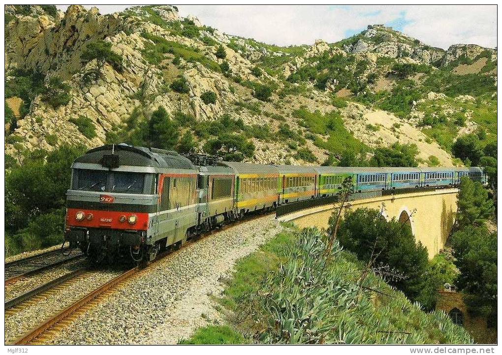 Ligne De La Côte Bleue (13) Viaduc De MEJEAN BB 67316 Et 22347 - TEOZ 4758 Marseille Bordeaux - Trains