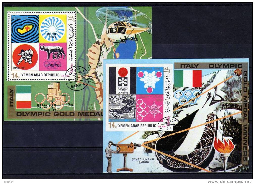 Olympia Sieger 1972 Italien Embleme Yemen Block 177 Plus 178 O 15€ Judo Ski-Laufen Olympic Winner Bloc Sheet From Arabia - Yémen