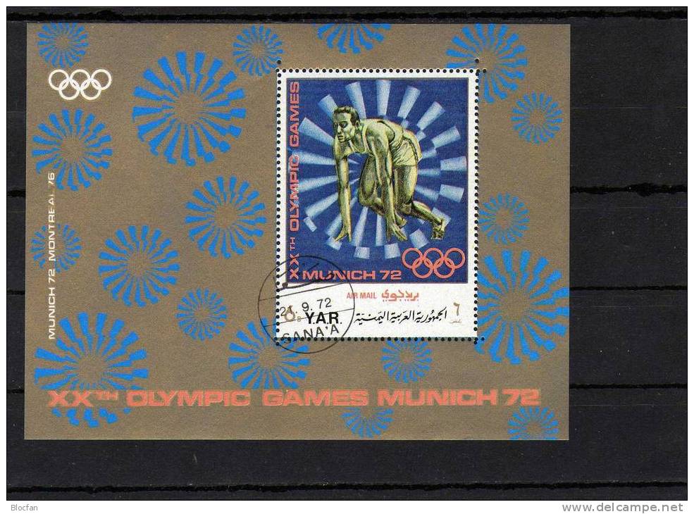 Sommer Olympiade 1972 Sprint Und Springreiter Yemen Block 175 Plus 176 O 10€ Reiten Lauf Olympic Bloc Sheet From Arabia - Yémen