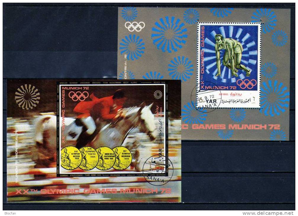 Sommer Olympiade 1972 Sprint Und Springreiter Yemen Block 175 Plus 176 O 10€ Reiten Lauf Olympic Bloc Sheet From Arabia - Yémen