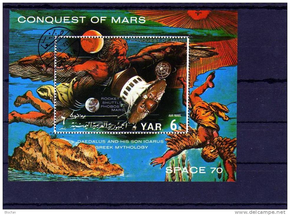 Zukunftsprojekt Eroberung Des Mars 1971 Yemen Block 165 Plus 166 O 10€ Raumfahrt Kosmos Planet Bloc Sheet From Arabia - Yémen