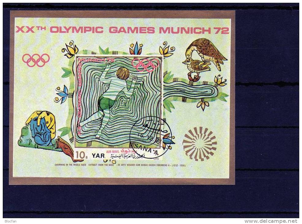 Sommer Olympiade München 1972 Sport-Historie Kugelstoß Yemen Block 163+164 O 12€ Swimming Olympic Bloc Sheet From Africa - Yémen