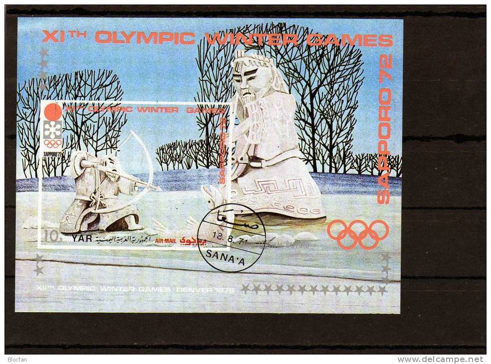 Winter Olympiade Sapporo 1972 Eiskristalle Yemen Block 161 + 162 O 15€ Biathlon History Olympic Bloc Sheet From Arabia - Yémen