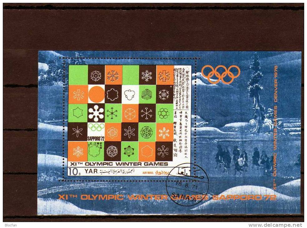 Winter Olympiade Sapporo 1972 Eiskristalle Yemen Block 161 + 162 O 15€ Biathlon History Olympic Bloc Sheet From Arabia - Yémen