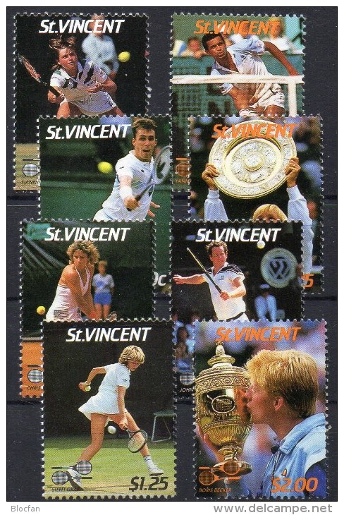 Tennis-Spieler 1985 Vincent 1020/7 ** 9€ Mandlikova Noah Lendl Evert Mc Enroe Graf Navratilova Becker Sport Set Caribic - Tennis