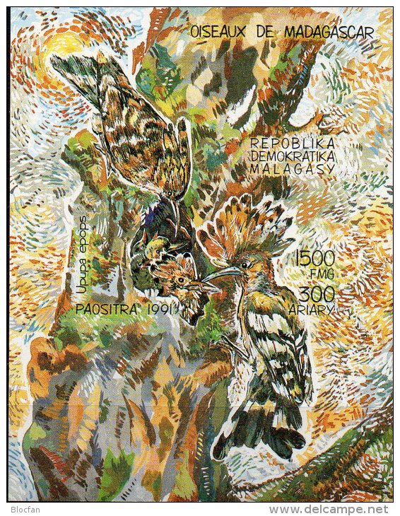 Naturschutz Vögel 1991 Madagascar Block 173 ** 5€ Vogelwelt Wiedehopf Pirol Bf WWF M/s Fauna Bird Bloc Sheet Of Malagasy - Madagascar (1960-...)