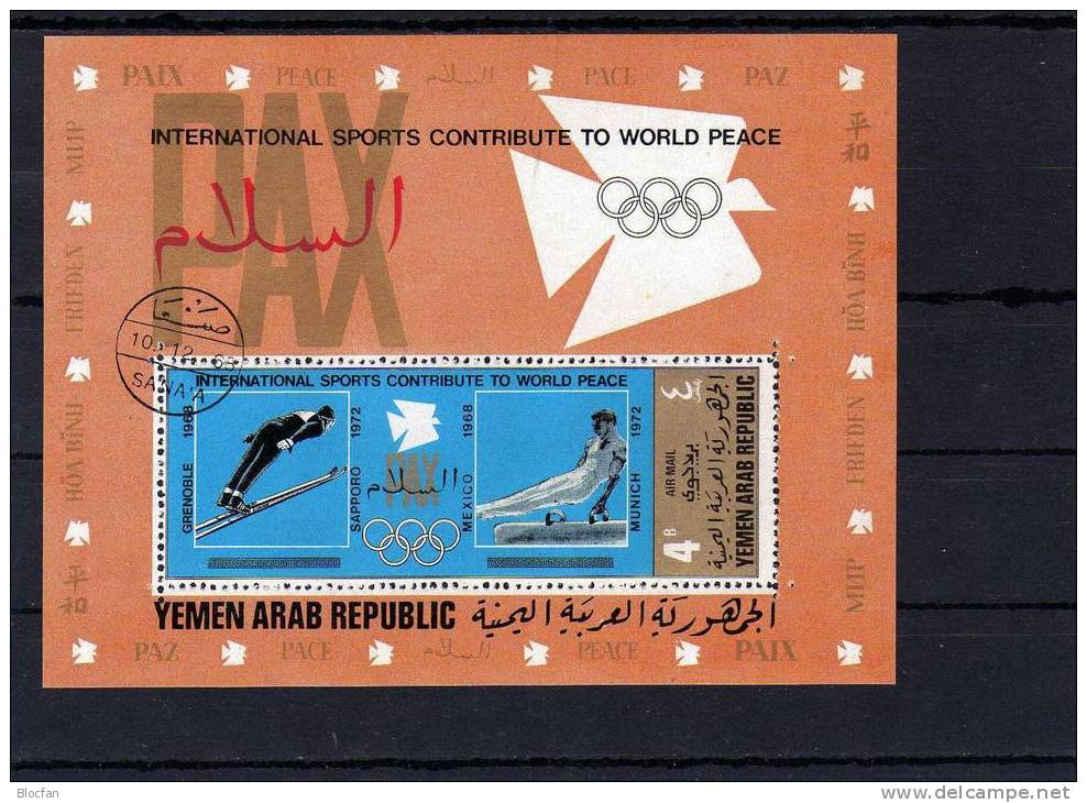 NOK Wirbt Für Sport Und Frieden 1971 Jemen Block 153 A Plus B O 10€ Turnen Ski-Springen Olympic Bloc Sheet From Yemen - Yémen