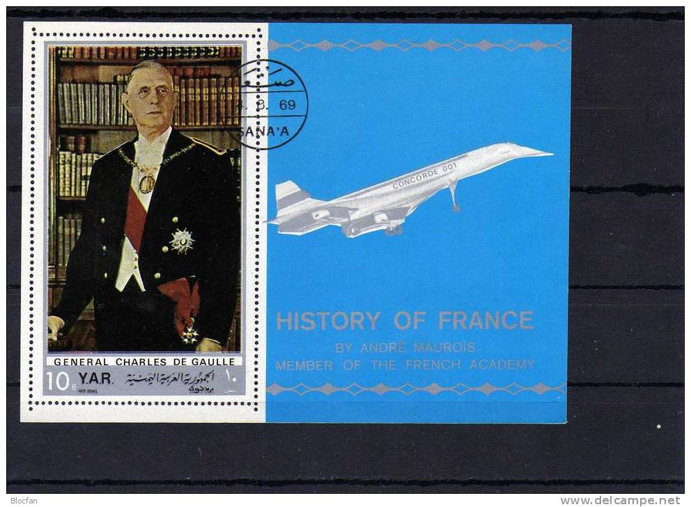 Historie Frankreichs 1969 De Gaulle D´Arc Napoleon Jemen Block 115 Plus 116 O 18€ Concorde History Bloc Sheet From Yemen - Yémen