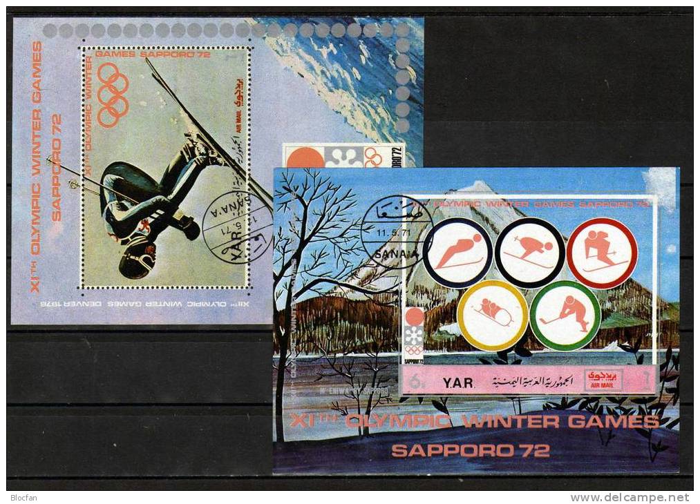 Winter Olympiade Sapporo 1972 Piktogramme Jemen Block 172 Plus 173 O 3€ Ski-Sprung Olympic Bloc Sheet From Yemen - Yémen