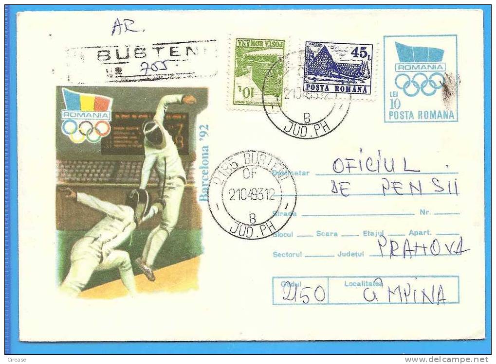 Barcelona Olympics. Fencing ROMANIA Postal Stationery Cover 1992. - Zomer 1992: Barcelona