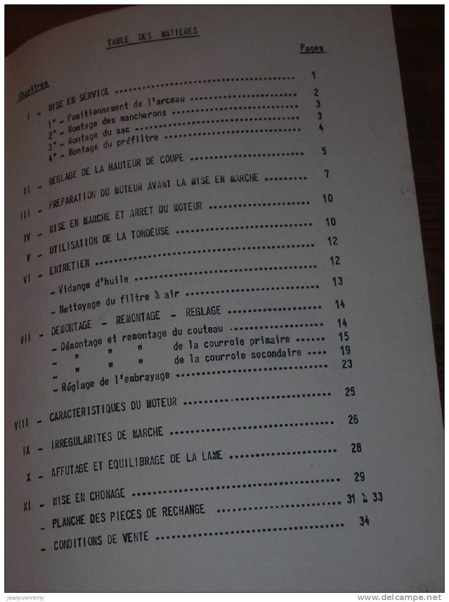 Manuel.pour L'usage Et L'entretien Des Tondeuses à Gazon - Type BM4 - Bernard-Moteurs. - Jardinage