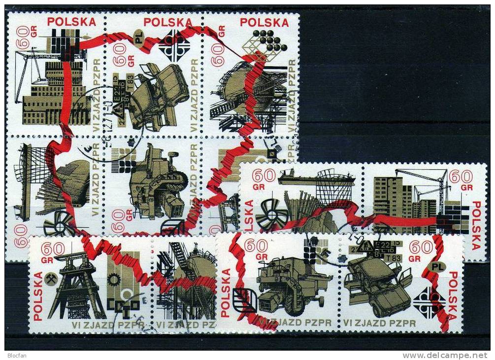 Wirtschaftlicher Aufbau Industrie 1979 Polen 2124/9 Als 3xZD Plus 6-Block O 3€ Landkarte Se-tenant And Sheet From Polska - Blocs & Feuillets