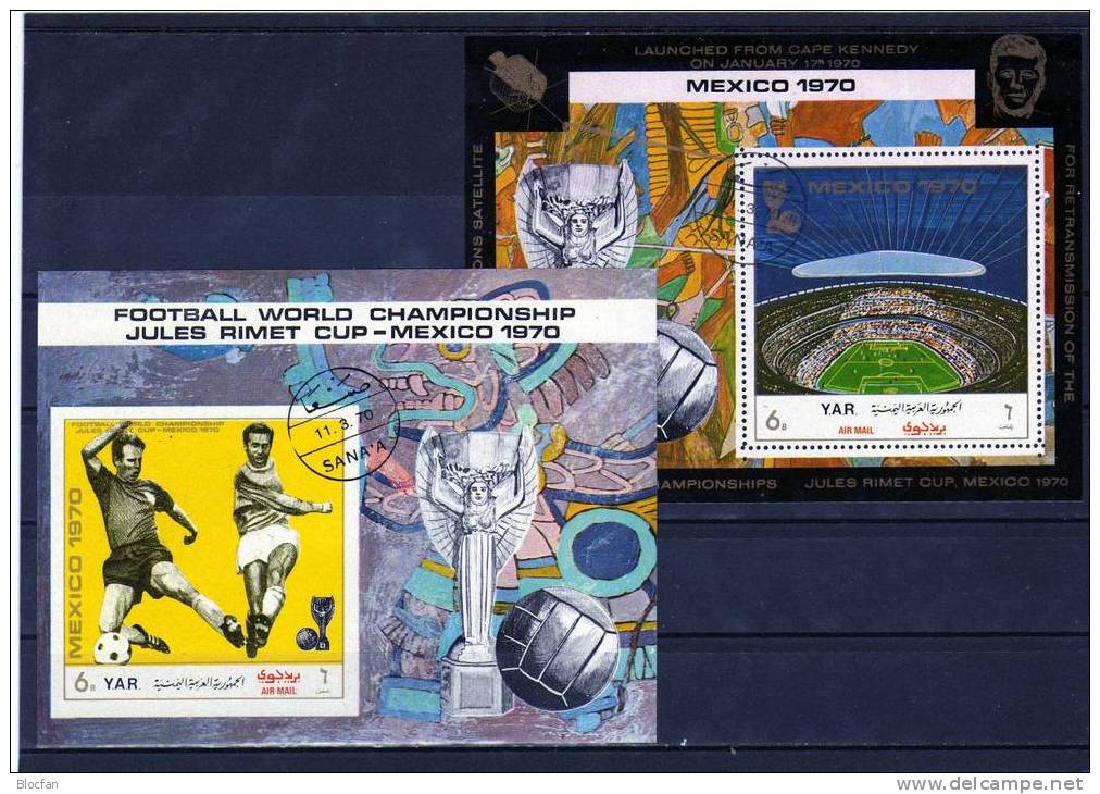 Fußball WM Mexiko 1970 Stadion Und Kunst Jemen Block 131 Plus 132 O 18€ Fussball-Spieler Soccer Bloc Sheet From Yemen - Yémen