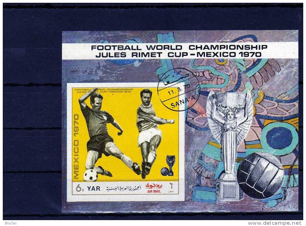 Fußball WM Mexiko 1970 Stadion Und Kunst Jemen Block 131 Plus 132 O 18€ Fussball-Spieler Soccer Bloc Sheet From Yemen - Yémen