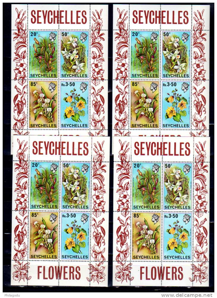 Seychelles 1970, Fleurs, 4x  275 / 278** + Bf 1**,(gibb 288/91), Cote 140 € - Seychellen (...-1976)