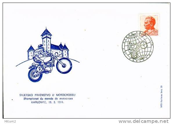 66-Motociclismo-Annullo Figurato 1974 Su Busta-Karlovac-Jugoslavia-Campionato Del Mondo Di Motogross.. - Motorradsport