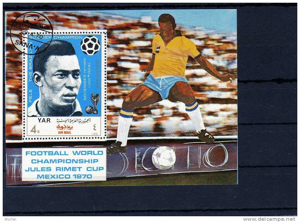 Fussball WM 1970 Pele Beckenbauer Jemen Block 124 Plus 125 O 16€ Fußball Nationalspieler Soccer Bloc Sheet From Yemen - Yémen