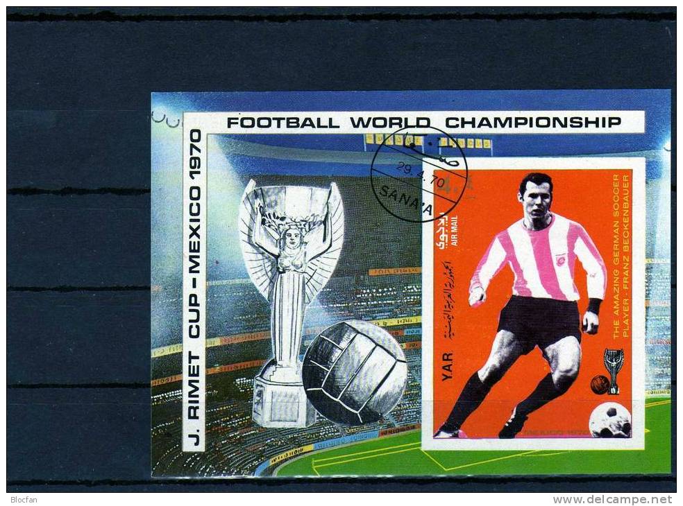 Fussball WM 1970 Pele Beckenbauer Jemen Block 124 Plus 125 O 16€ Fußball Nationalspieler Soccer Bloc Sheet From Yemen - Yémen