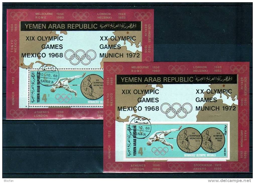 Olympia-Medaille Mexiko 1968 Und München Jemen Block 78 Plus 79 O 18€ Muinch 1972 Sport Olympic Bloc Sheet From Yemen - Yémen