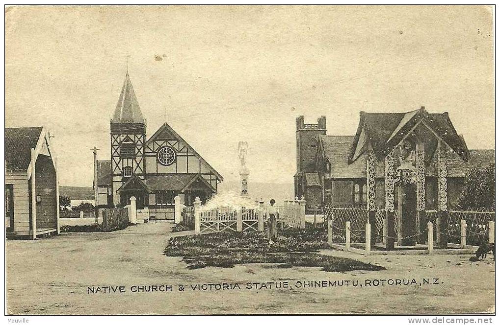 New Zealand - Rotorua - Ohinemutu - Native Church & Victoria Statue - New Zealand