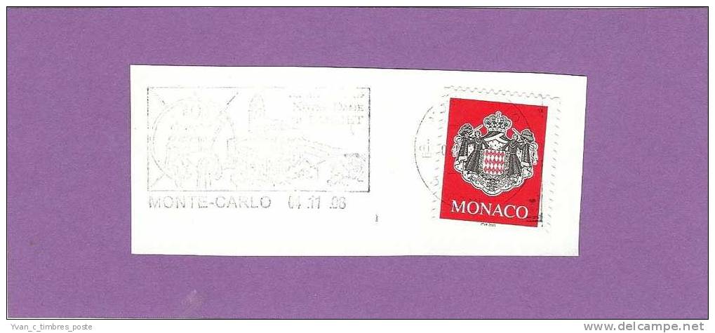 MONACO TIMBRE OBLITERE SUR FRAGMENT FLAMME SANCTUAIRE DE NOTRE DAME DE LAGHET - Franking Machines (EMA)